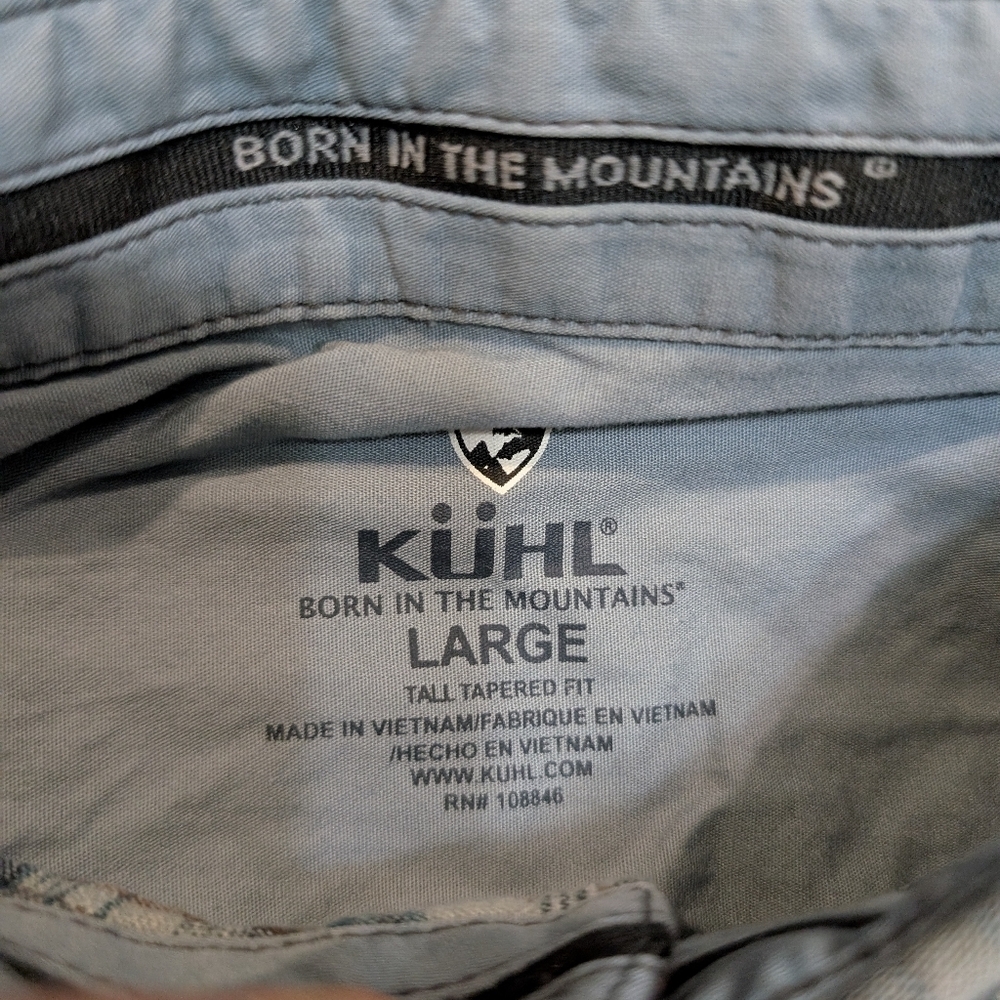 Kuhl Stealth Short Sleeve Shirt Mens L Linen Blend Striped Blue/Gray - Picture 3 of 7